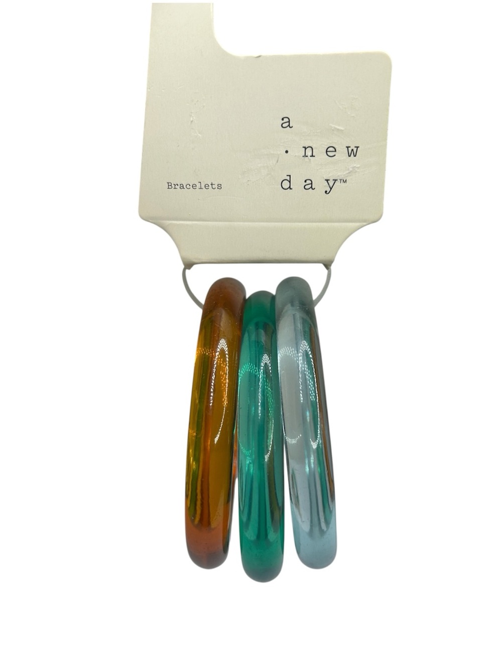 a.new day Glossy Iridescent Bangle Set - Amber, Teal, Aqua NEW WITH TAGS